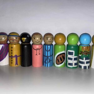 Elijah peg doll plus themed handmade bag - set of 9